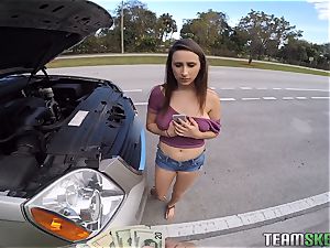 brunette teenager Ashley Adams banged in the car